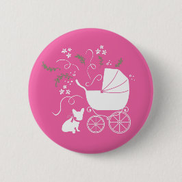 Chapa Redonda De 5 Cm Bulldog francés Baby Shower Frenchy Frenchie Pink