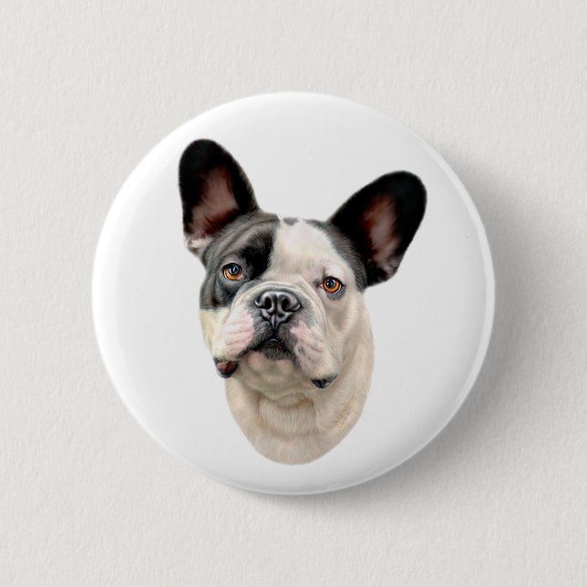 Chapa Redonda De 5 Cm Bulldog francés BW Bust (Anverso)