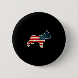 Chapa Redonda De 5 Cm Bulldog Francés del 4 de julio con bandera america