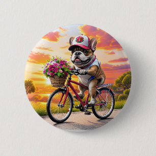 Chapa Redonda De 5 Cm Bulldog Francés en bicicleta