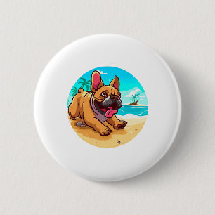 Chapa Redonda De 5 Cm Bulldog francés en una playa