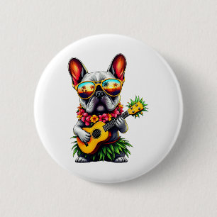 Chapa Redonda De 5 Cm Bulldog francés hawaiano & Ukulele de piña Su