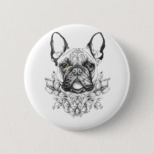 Chapa Redonda De 5 Cm Bulldog francés Mascota Animal Nature Ilustracion