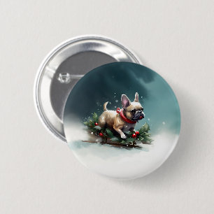 Chapa Redonda De 5 Cm Bulldog Francés Navidad nieve invierno