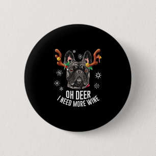 Chapa Redonda De 5 Cm Bulldog Francés Negro Navidad Cuerno de Ciervo Vin
