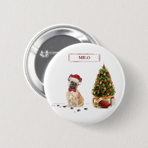Chapa Redonda De 5 Cm Bulldog Francés Perro Divertido de Navidad con Árb