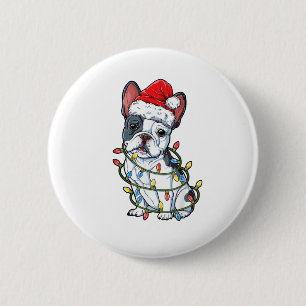 Chapa Redonda De 5 Cm Bulldog francés Santa Christmas Tree enciende a Na