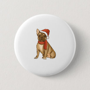 Chapa Redonda De 5 Cm Bulldog francés Santa Hat - Navidades divertidos