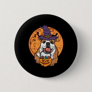 Chapa Redonda De 5 Cm Bulldog Gorra de brujas Moon Jack O Lantern Hallow