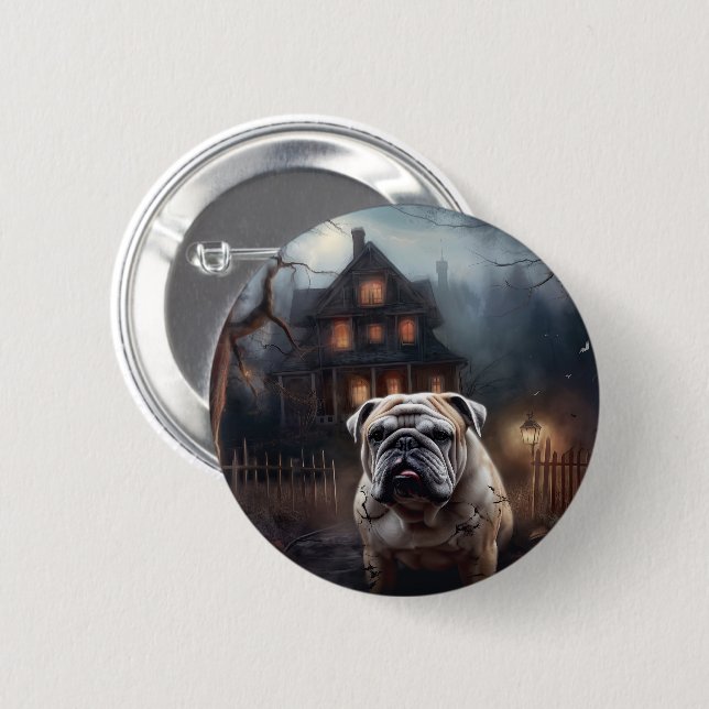 Chapa Redonda De 5 Cm Bulldog Halloween Scary (Anverso y reverso)