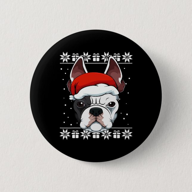 Chapa Redonda De 5 Cm Bulldog Santa Hat Navidades Pajama Cute Perro Feo  (Anverso)