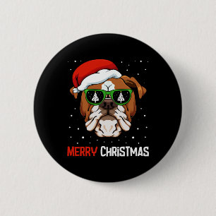 Chapa Redonda De 5 Cm Bulldog Santa Hat Navidades Pajama Perro X mas Árb