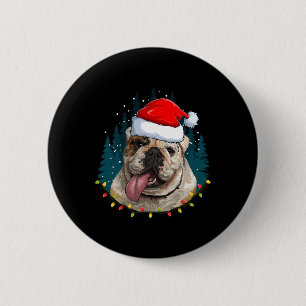 Chapa Redonda De 5 Cm Bulldog usando Navidad de Santa Hat - Bulldog Love