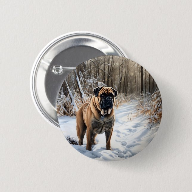 Chapa Redonda De 5 Cm Bullmastiff deja que nieve Navidades (Anverso y reverso)