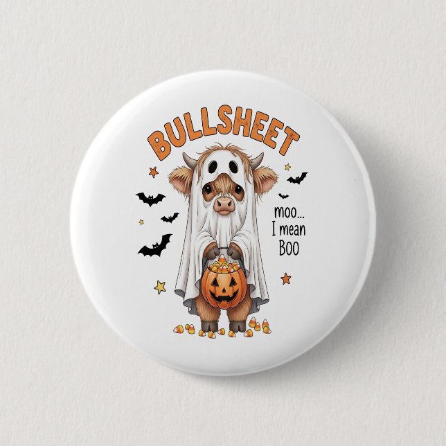 Chapa Redonda De 5 Cm Bullsheet Highland Cow Funny Ghost (Anverso)