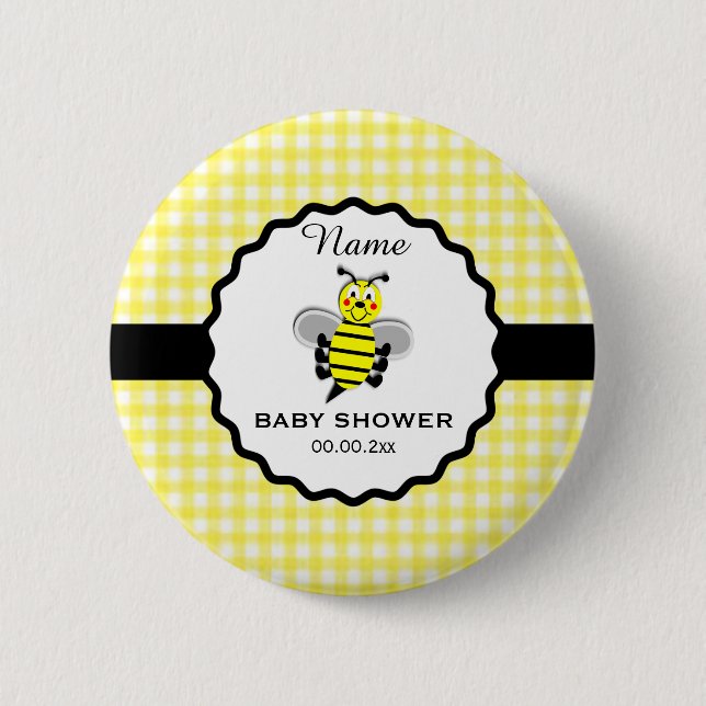 Chapa Redonda De 5 Cm Bumble Bee Baby Shower Button (Anverso)