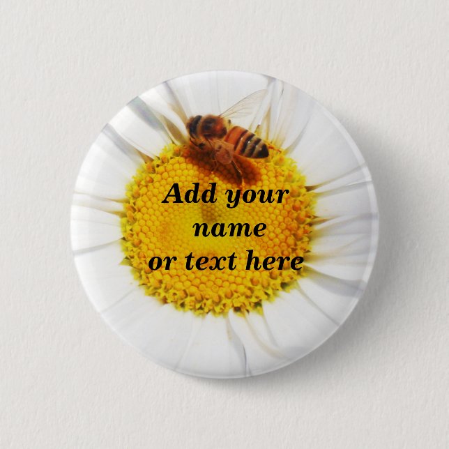 Chapa Redonda De 5 Cm Bumble Bee y la flor_ (Anverso)
