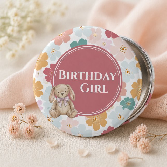 Chapa Redonda De 5 Cm Bunny Birthday Button Cute Bunny Party (Bunny Birthday Button Cute Bunny Party Birthday Girl
)