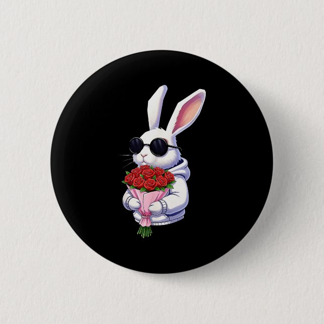 Chapa Redonda De 5 Cm Bunny Hugging Valentine Flower Bunny  (Anverso)