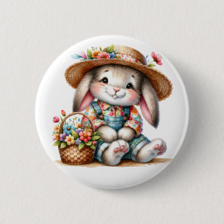 Chapa Redonda De 5 Cm Bunny Rabbit With Florals 