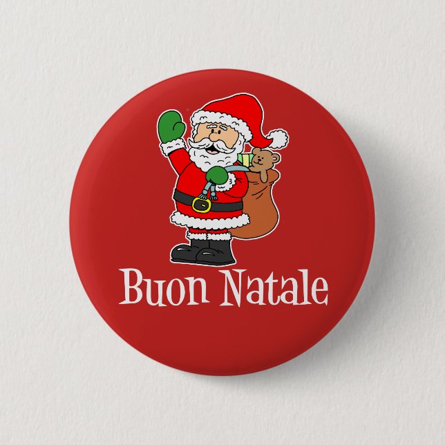 Chapa Redonda De 5 Cm Buon Natale Navidades italianos Santa Red (Anverso)