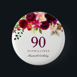 Chapa Redonda De 5 Cm Burgundy Red Floral Boho 90th Birthday Party<br><div class="desc">Burgundy Red Floral Boho 90th Birthday Party Button Regalo Ver artículos coincidentes en Niche y Nest Store debajo</div>
