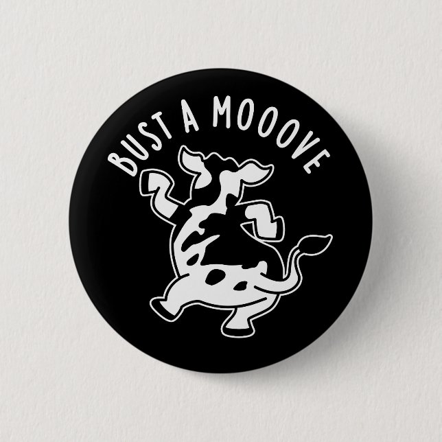 Chapa Redonda De 5 Cm Bust A Mooove Funny Cow Pun Dark BG (Anverso)