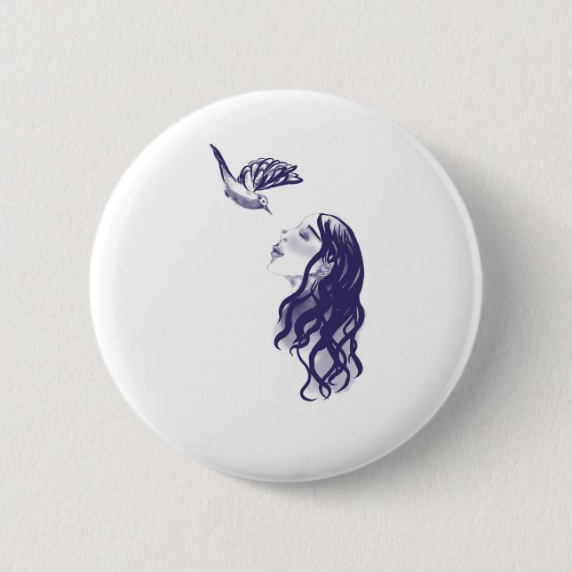 Chapa Redonda De 5 Cm Button Fantasie - Frau und Vogel  (Anverso)