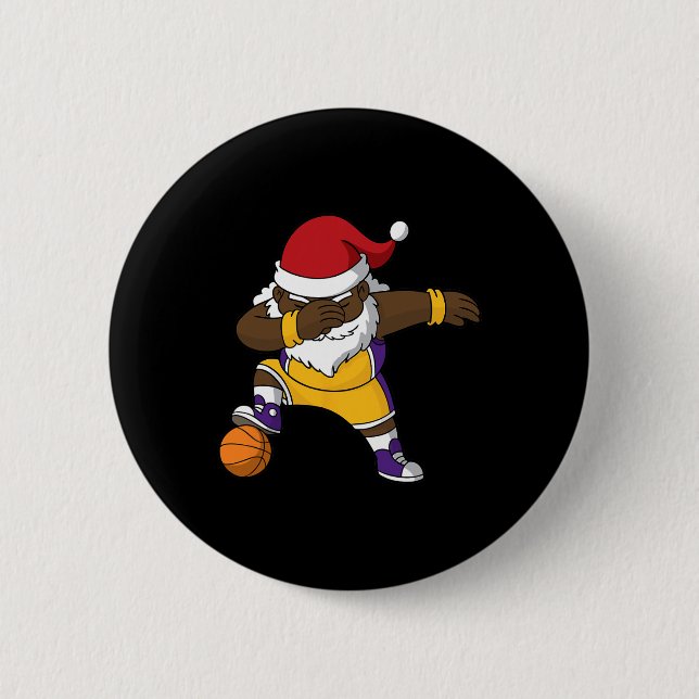 Chapa Redonda De 5 Cm Bysketbyll Black Dabbing Santa Claus African Ameri (Anverso)