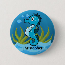 Chapa Redonda De 5 Cm Caballito de mar azul personalizado 