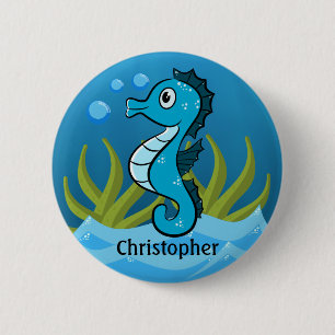 Chapa Redonda De 5 Cm Caballito de mar azul personalizado 