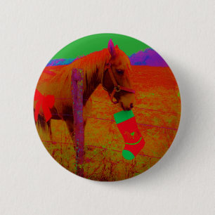 Chapa Redonda De 5 Cm Caballo arcoiris navidades