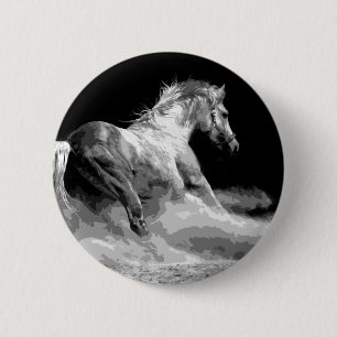Chapa Redonda De 5 Cm Caballo blanco y negro en acción