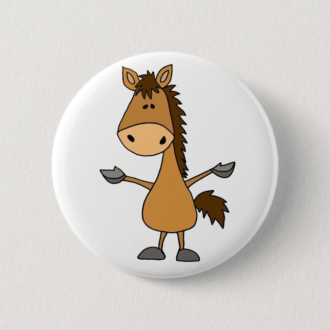 Chapa Redonda De 5 Cm Caballo de bahía divertido del dibujo animado (Anverso)