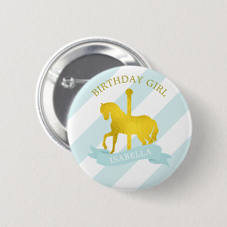 Chapa Redonda De 5 Cm Caballo de carrusel azul bebé "Chica de cumpleaños