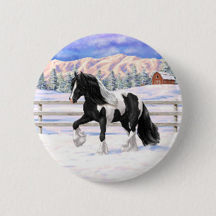 Chapa Redonda De 5 Cm Caballo de Vanner de Black Pinto Piebald Gypsy