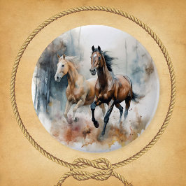 Chapa Redonda De 5 Cm Caballo salvaje occidental