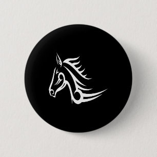 Chapa Redonda De 5 Cm Caballo tribal del tatuaje negro