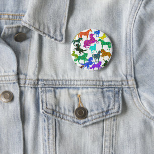 Chapa Redonda De 5 Cm Caballos arco iris - "¡Tonto por caballos!"