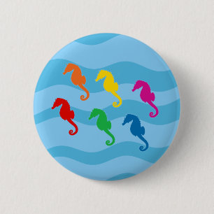 Chapa Redonda De 5 Cm Caballos de mar del arcoiris