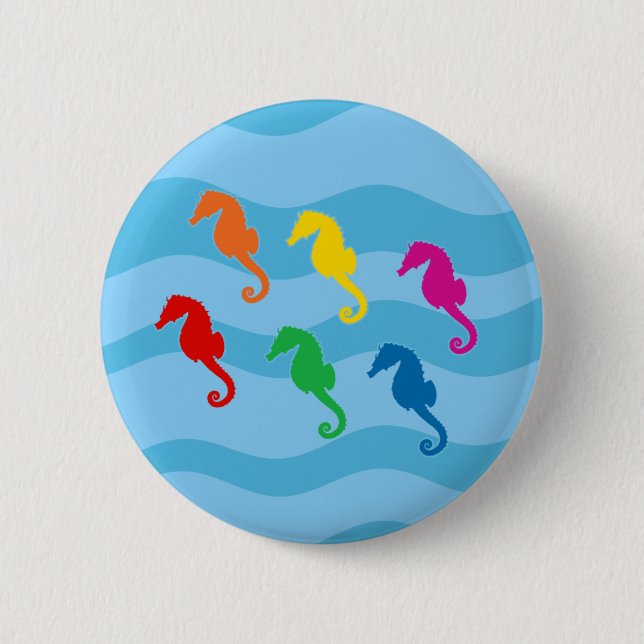 Chapa Redonda De 5 Cm Caballos de mar del arcoiris (Anverso)