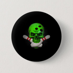 Chapa Redonda De 5 Cm Cabeza de cráneo bola de bolos y pins Feliz Hallow