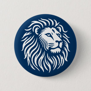 Chapa Redonda De 5 Cm Cabeza de león - Blanco sobre azul Shibori profund