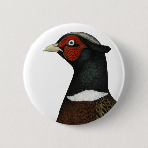 Chapa Redonda De 5 Cm Cabeza de Pheasant Ringneck