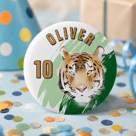 Chapa Redonda De 5 Cm Cabeza de Tigre Acuarela Nombre Fiesta de Cumpleañ