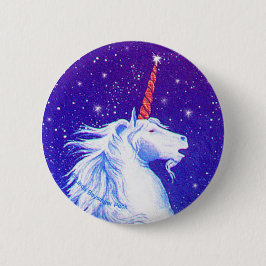 Chapa Redonda De 5 Cm Cabeza del unicornio con el azul