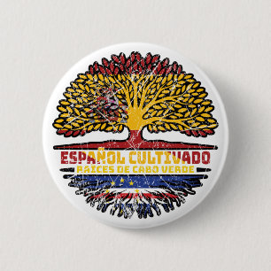 Chapa Redonda De 5 Cm Cabo Verde España Raíces del Árbol Bandera Español