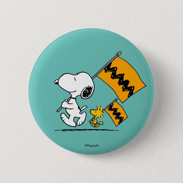 Chapa Redonda De 5 Cm Cacahuetes | Banderas Snoopy & Woodstock (Anverso)