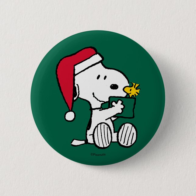 Chapa Redonda De 5 Cm Cacahuetes | Regalo Snoopy Santa & Woodstock (Anverso)