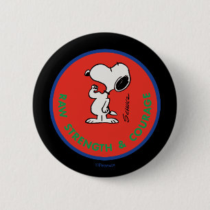 Chapa Redonda De 5 Cm Cacahuetes   Snoopy Raw Strength & Courage Badge